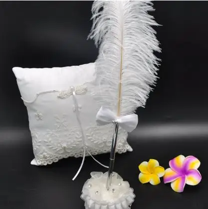 

White Long Ostrich Feather Quill Rhinestone For Wedding Guest Book Signing Pen