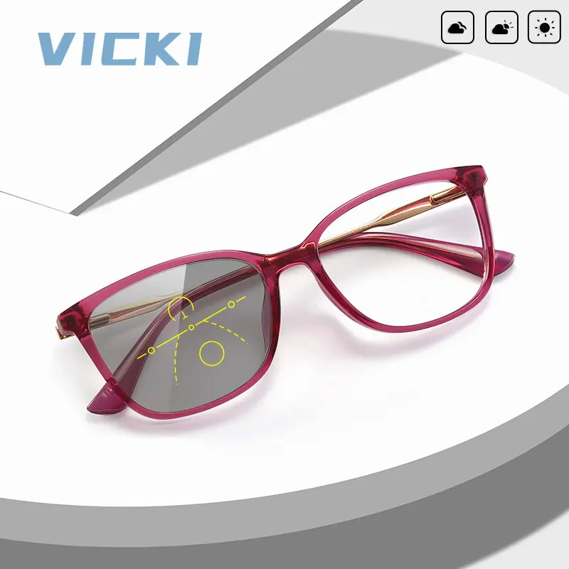 Женские Классические фотохромные Мультифокальные Прогрессивные очки VICKI для чтения с защитой от синего света, линзы по рецепту для дальнозоркости