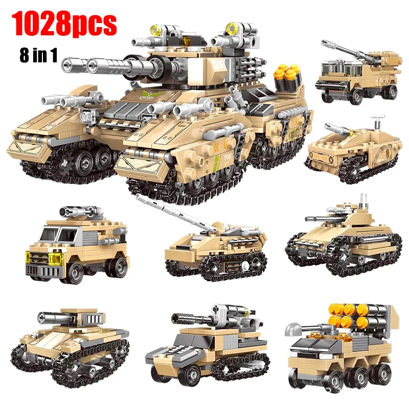 

1028PCS City Military MOC Battle Emperor Tank Building Blocks Technical WW2 Truck Car Vehicle Model Bricks Toy For Children