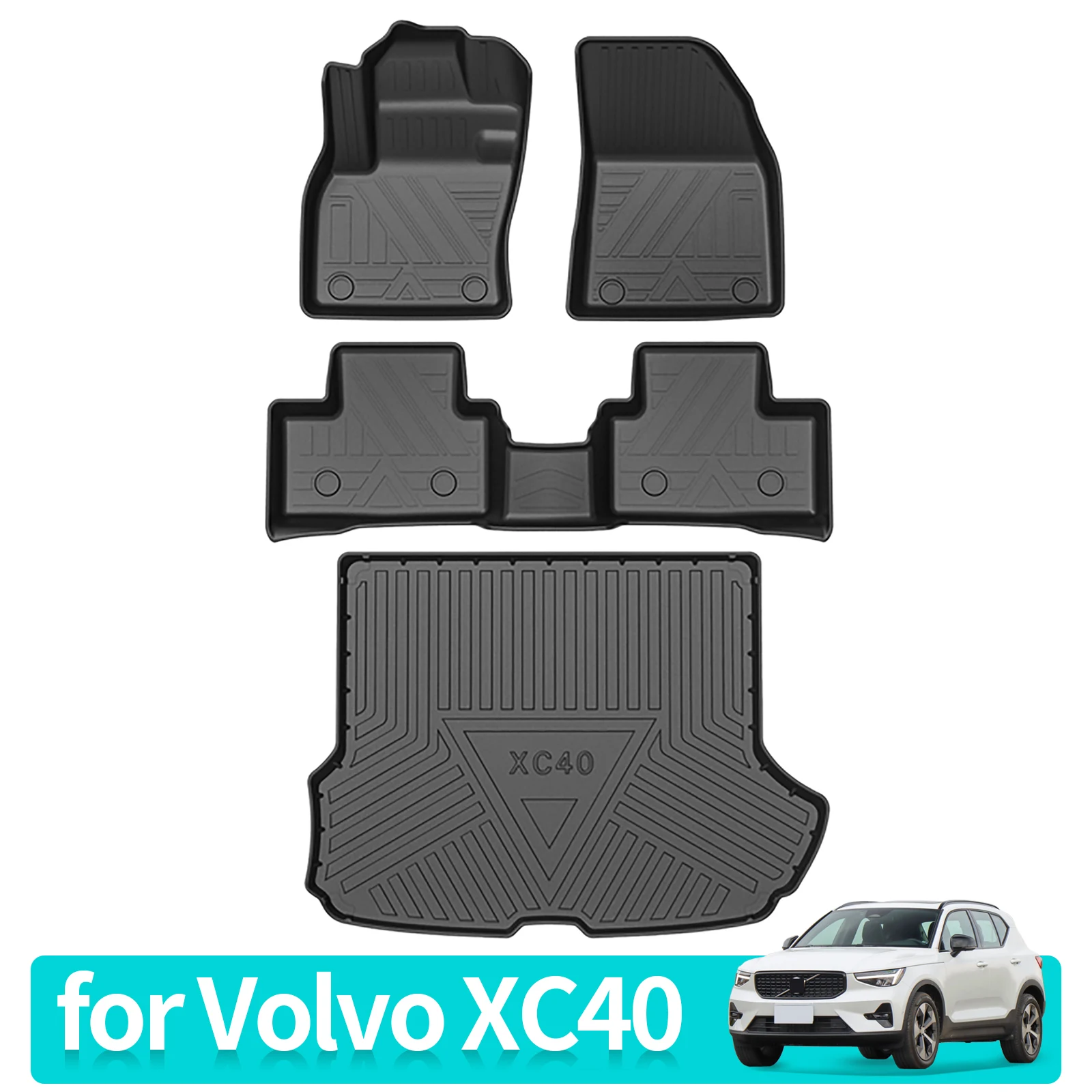

Напольные коврики для Volvo XC40, коврик для багажника из ТПЭ 3D, водонепроницаемый коврик для ног, поднос, автомобильные аксессуары, черный