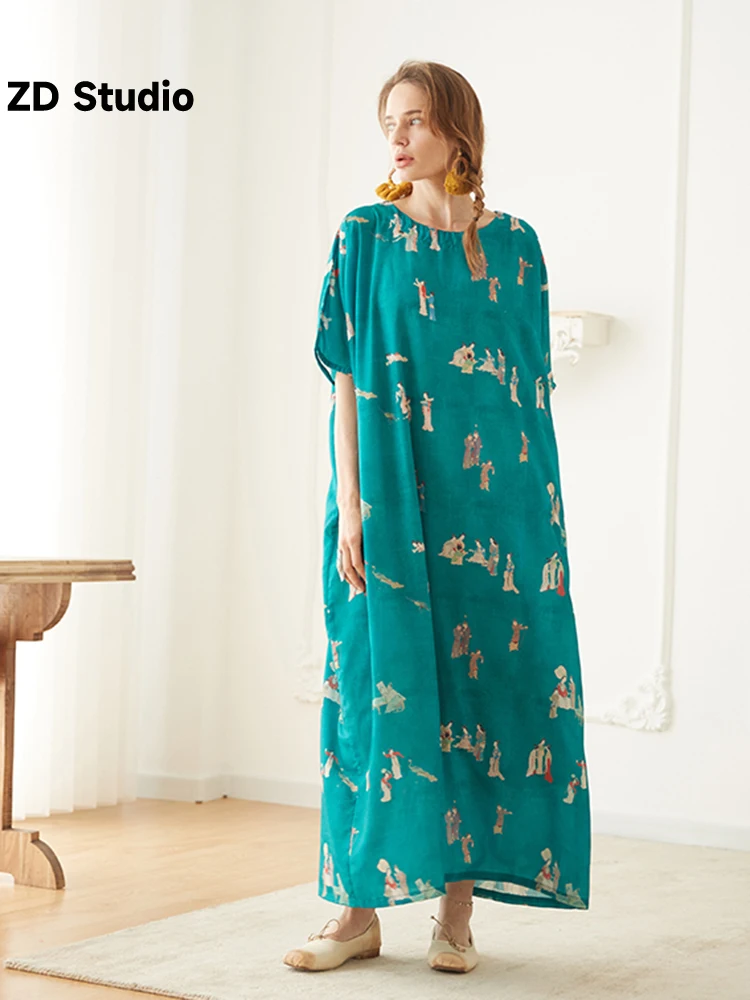 

[ZD Studio] Women's Retro Slimming Robe Loose Long Large Size Long Dress Spring Summer 2023
