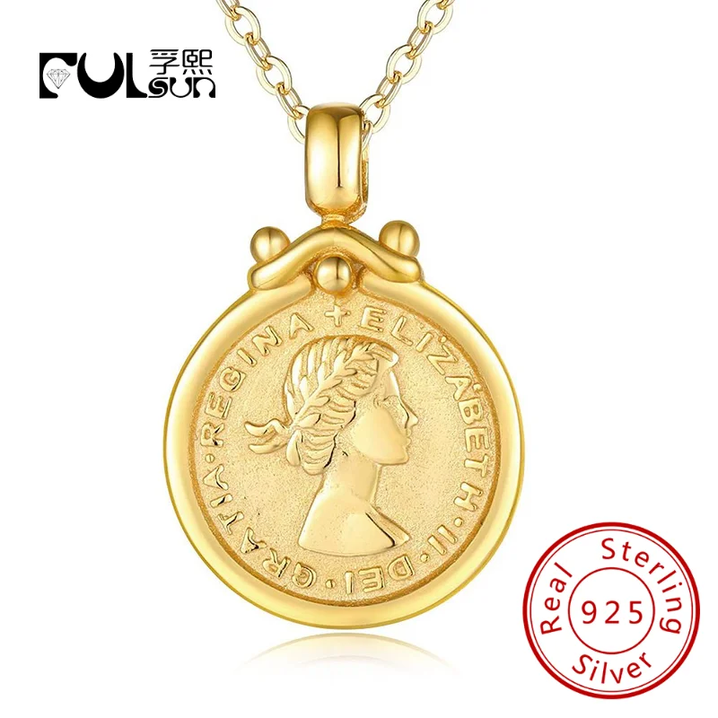 

British Lucky Sixpence Elizabeth Silver Coin Vintage Necklaces Jewelry 14K Gold Plated For Women
