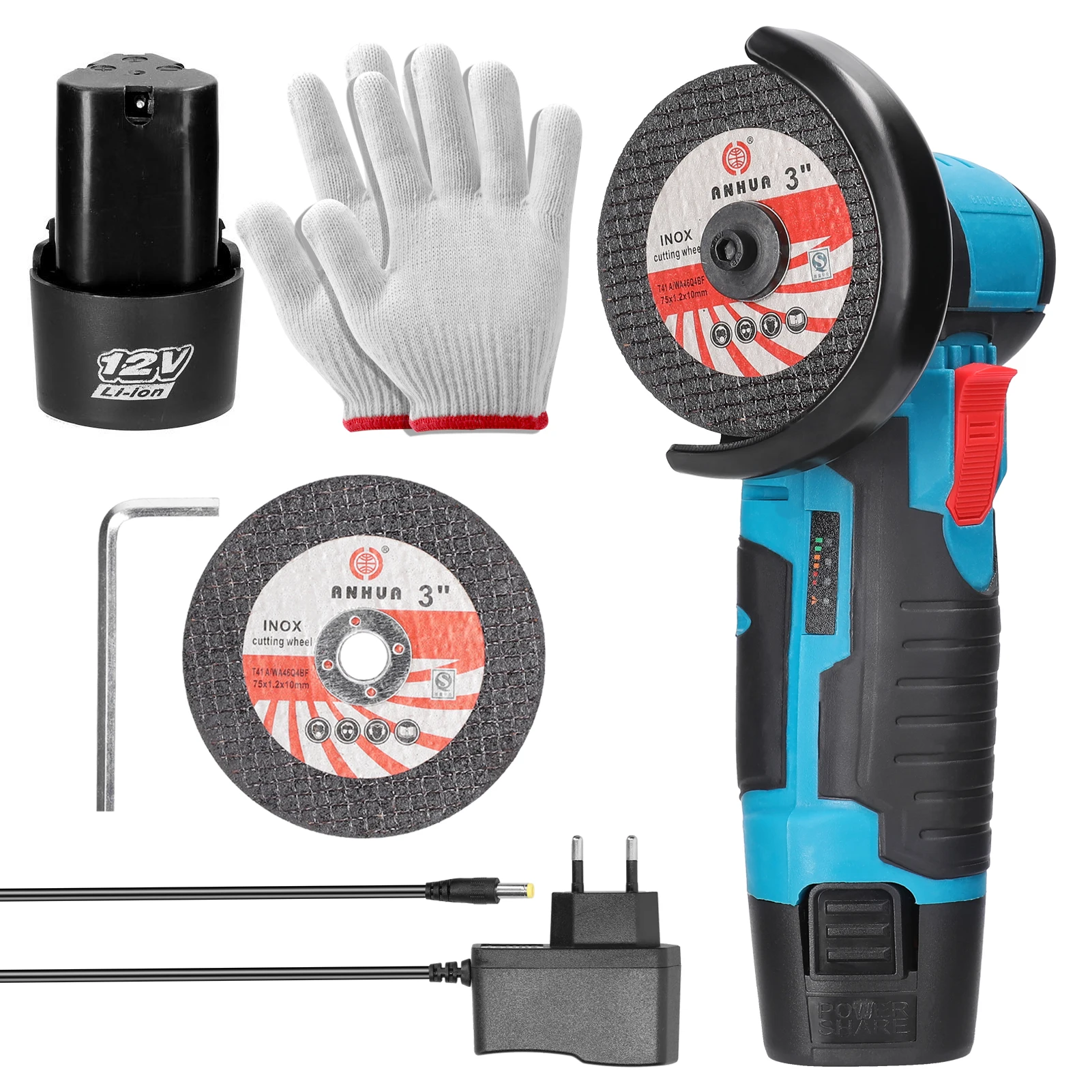 

12V Brush Angle Grinder 19500rpm Mini Electric Angle Grinder DIY Hobby Polishing Grinding Machine Cordless Cutting Power Tools