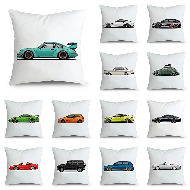 

New Cushion Cover Car Sideways Cartoon Pattern Soft Short Plush Pillow Case for Home Sofa Car Chair Decor Pillowcase 45cm*45cm