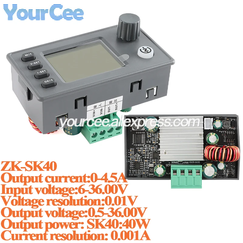 Фото SK90 SK40 Buck Boost CNC DC Регулируемый стабилизированный лабораторный источник питания 6-36 В 40 Вт/90 Вт CC CV зарядный модуль №5