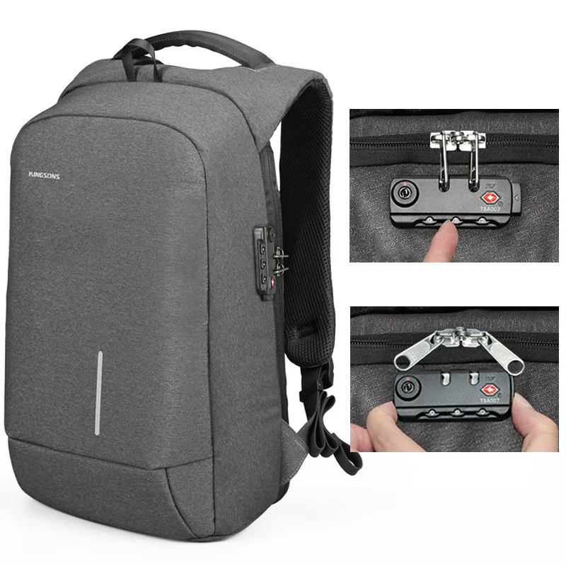 

Kingsons Backpack Men Women 15.6 Inches Laptop Anti Theft Bagpack with Lock USB Charging Mini Back Pack Teenager Travel Rucksack