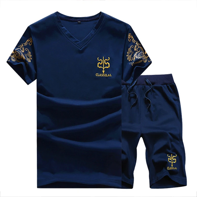 

2022 Summer Men's Casual Short-sleeved T-shirt Shorts 2 Piece sets Running Fitness designer Print Tops Matching Clothing Set