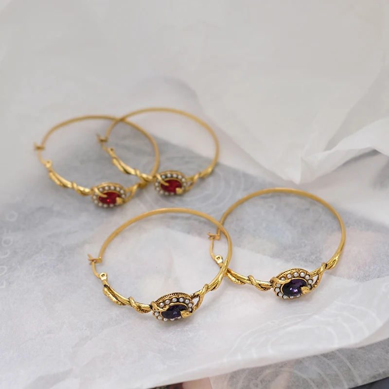 

Personality retro punk style old snake winding two-color design earrings