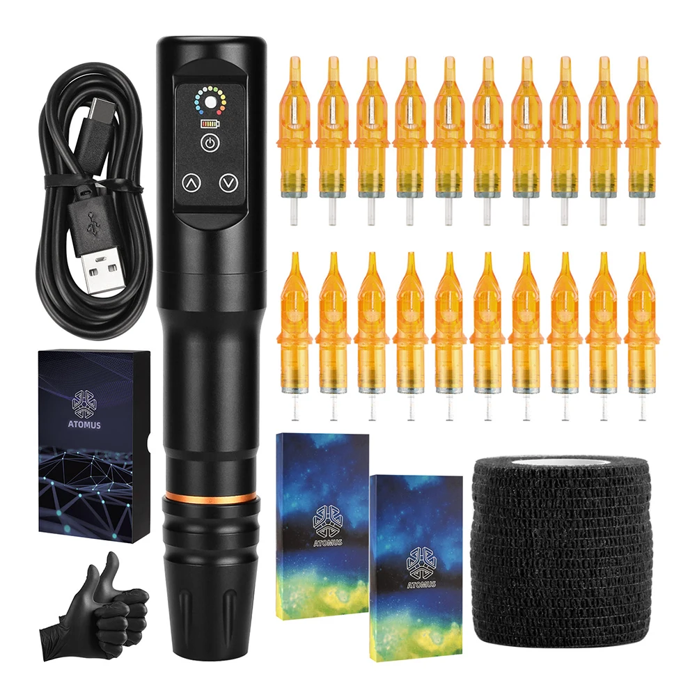 

Makeup Tattoo Device Aluminum Alloy Body Permanent Tattoo Pens Gadgets with Tattoo Needles Gloves Elastic Bandage