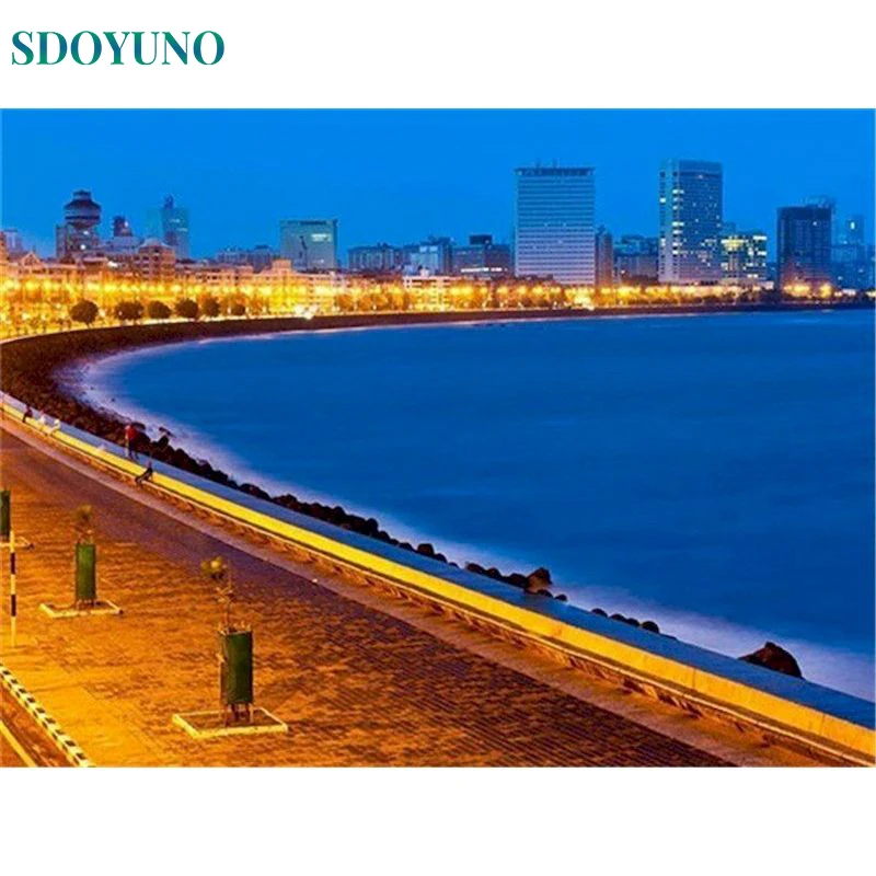 

SDOYUNO DIY Paint By Numbers Blue Coast Paiting Pictures By Numbers HandPainted Home Decor Drawing On Canvas For Wall Art