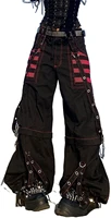 women gothic cargo jeans wide straight leg punk grunge baggy pants goth aesthetic streetwear trousers