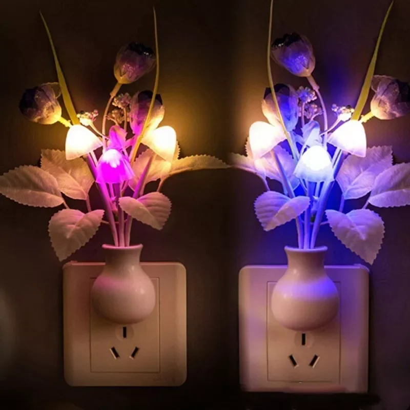 

Flowers Mushroom Bedroom Decor Light Sensing LED Night Light Bed Lamp Night Lamp