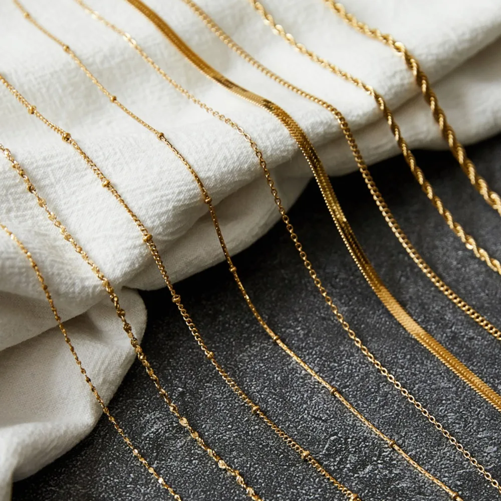 

1MM Gold Silver Chain 18 20 24" Tictitanium Steel Link Chain Necklace Lobster Clasps Pendant Design Women Men Necklace
