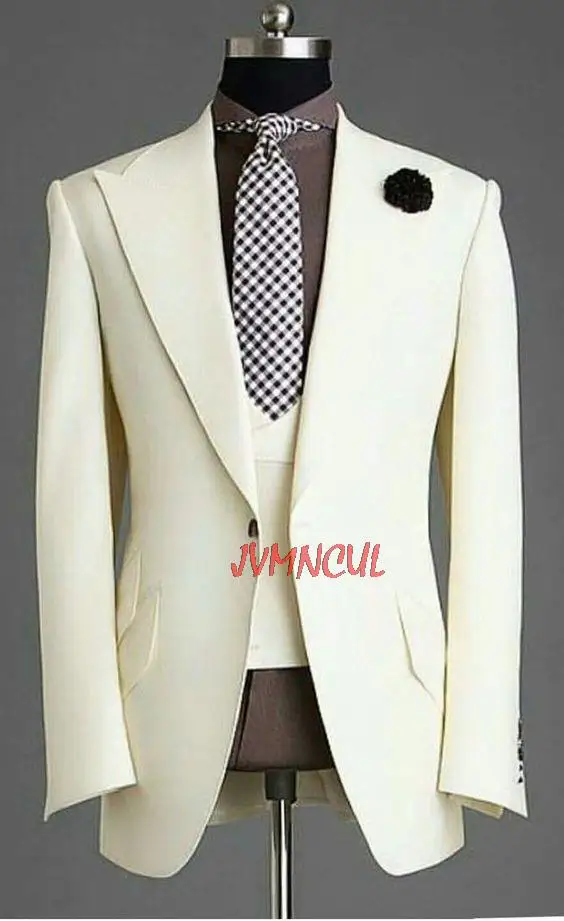 

Italian Tailored Made Ivory White Men Suits For Wedding Fit Terno Masculino Groom Tuxedos Best Man Party Prom Blazer 3 Pieces