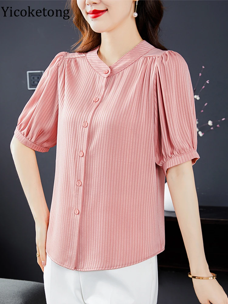 Женская шифоновая блузка с коротким рукавом V-образным вырезом - купить по