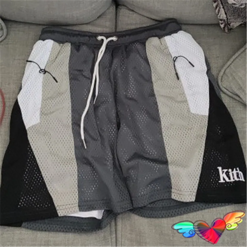

2022ss Double Layer KITH Shorts Men Women Hem Embroidery KITH Logo Shorts Breathable Patchwork Color Breeches