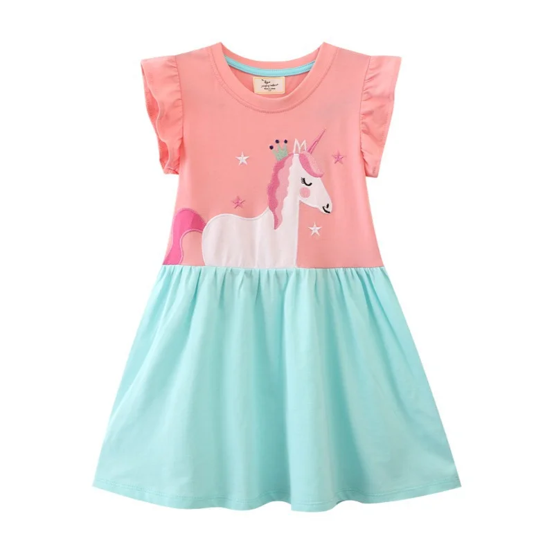 

Jumping Meters New Arrival Children's Dresses Summer Sleeveless Unicorn Embroidery Hot Selling Baby Frocks Costume Birthday Wear