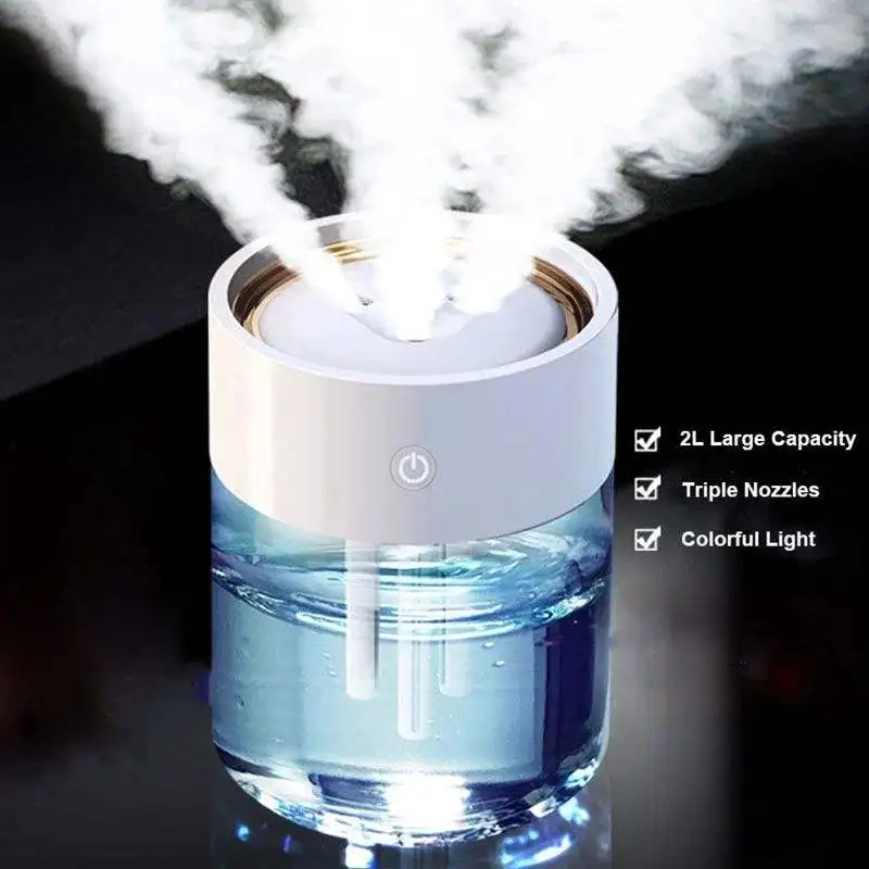 

Air Humidifier For Home USB Ultrasonic Essenti OIL Diffus Aroma 2L Large Capacity 3 Nozzle Heavy Fog Air Purifier With LED Lamp