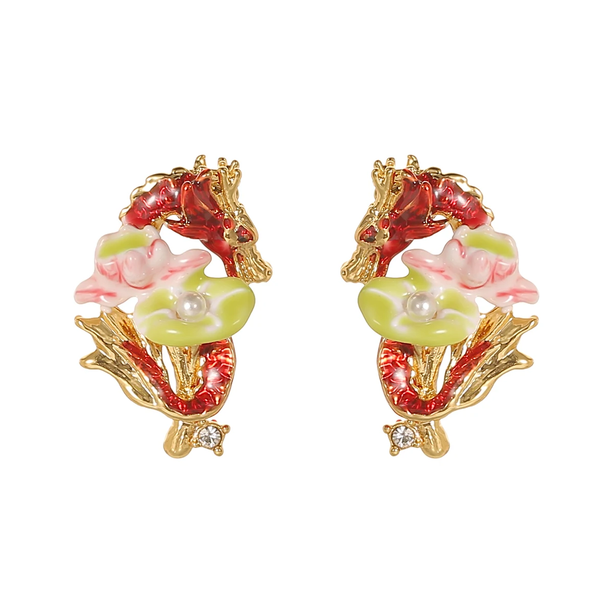 Оригинальные и инновационные модные эмалевые жемчужины зеленые листья розовый