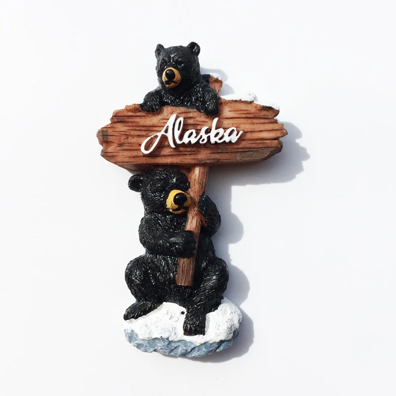 

Alaska three-dimensional black bear creative road sign tourism commemorative decorative gift magnet refrigerator sticker