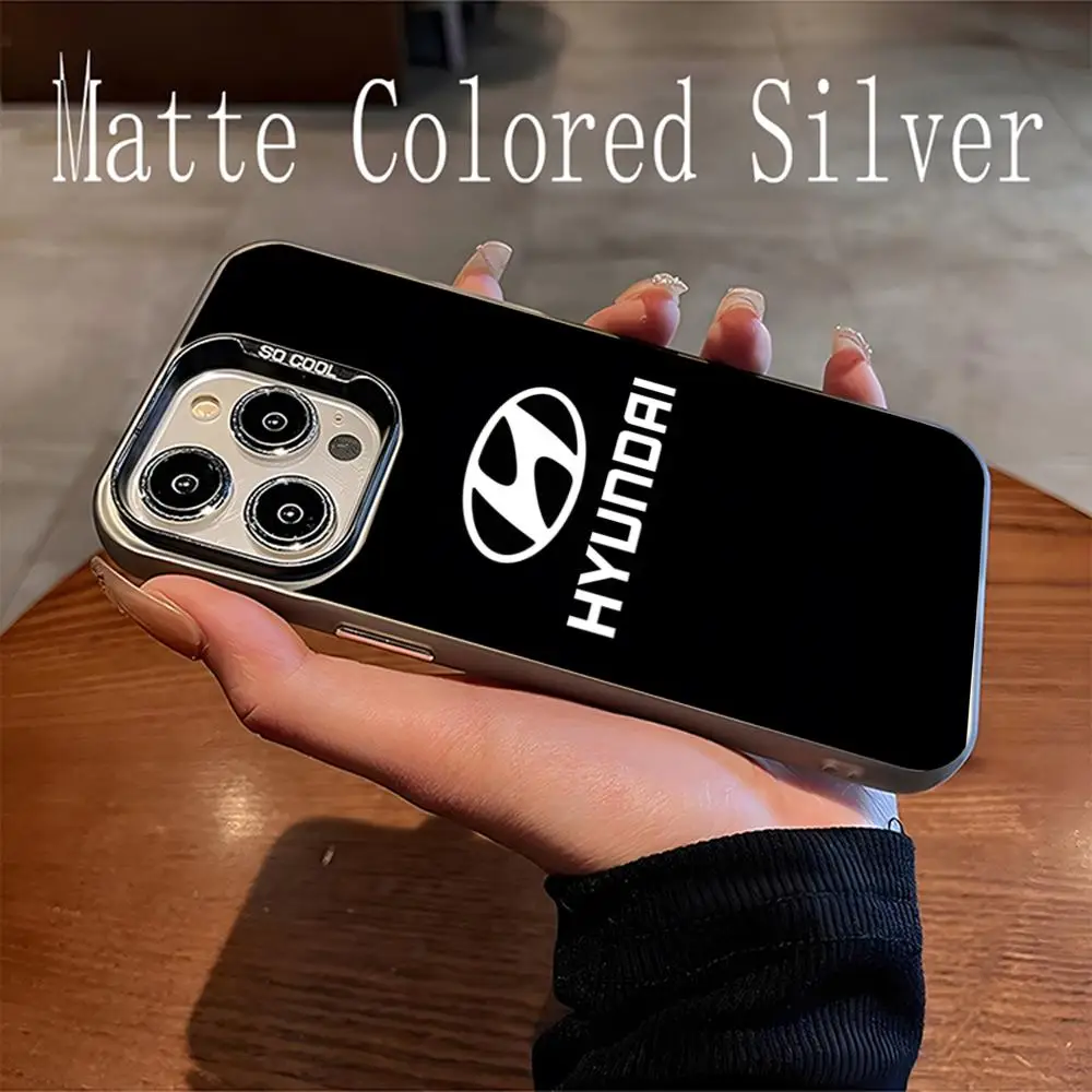 Модный автомобильный чехол для телефона Hyundai матовый серебристый Iphone 16 15 14 Pro 13 12
