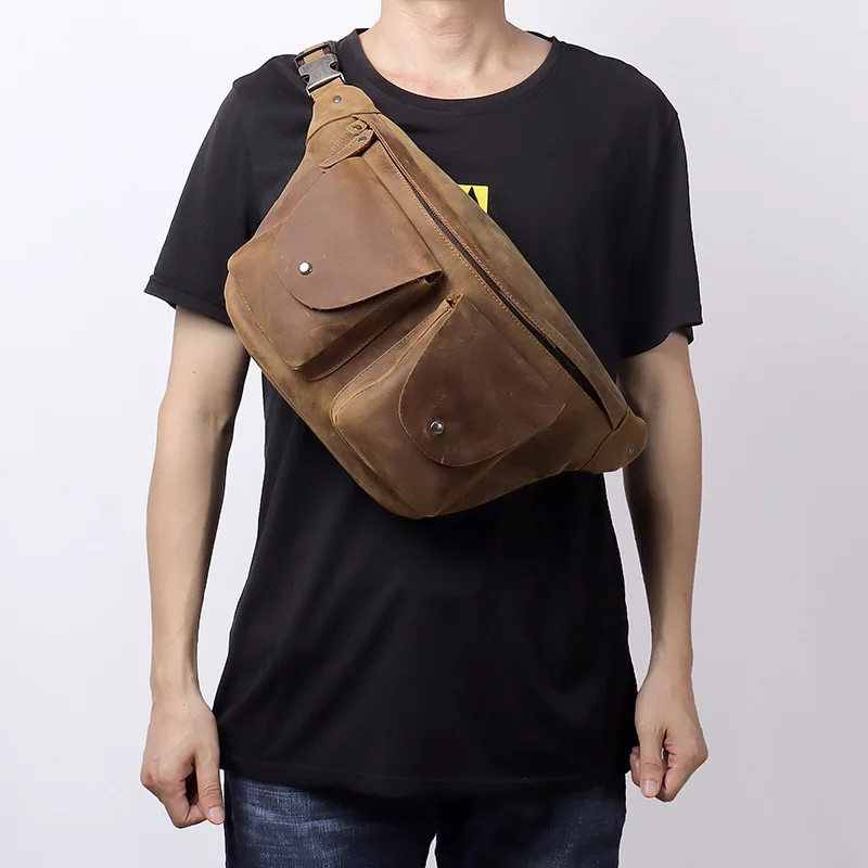 Large Capacity Chest Bag For Men Male Genuine Leather Crossbody Bag Single Shoulder Backpack For Men Shoulder Bag Sling Bags