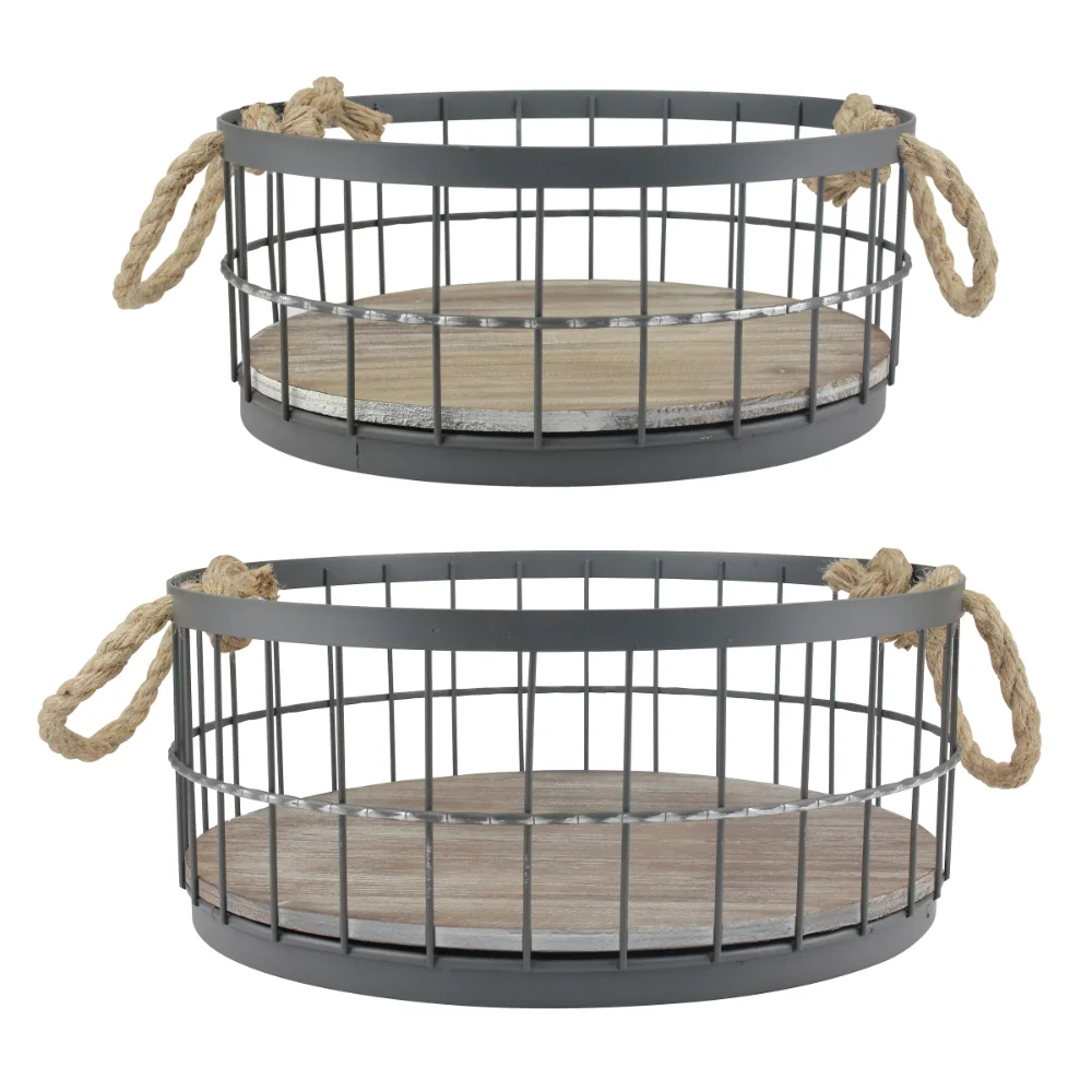 

Stonebriar Decorative Wire and Wood Coastal Baskets, Set of 2