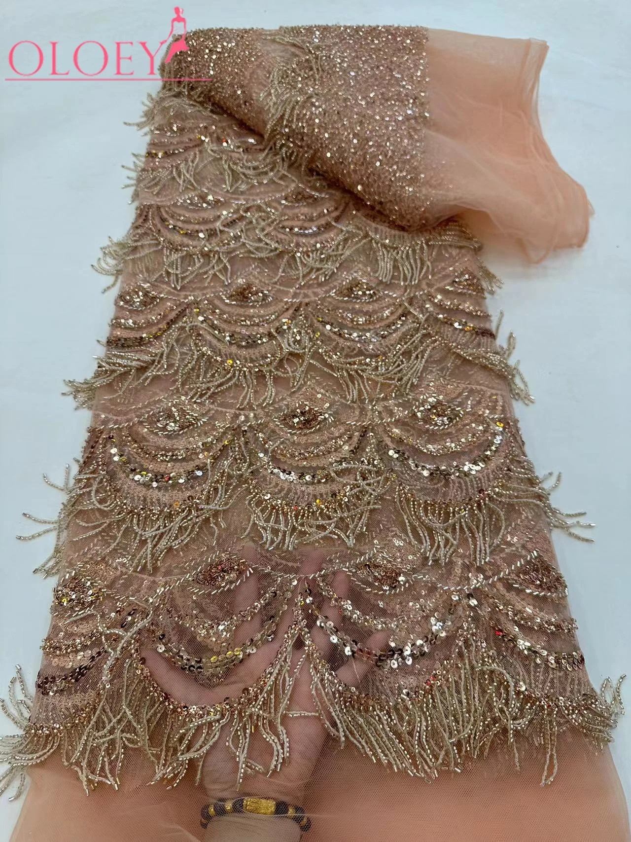 

High-End Luxury Tassel French Embroidery Heavy Groom Lace Fabric African Nigerian With Sequins Fabric For Wedding Party Dress