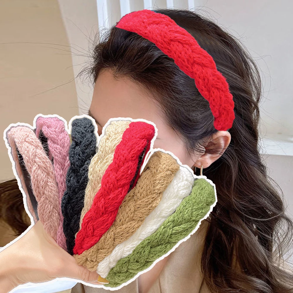 

Vintage Twist Braid Headband Women Girls Plush Knitted Wool Head Hoop Solid Non-slip Hairbands Braided Bezels Hair Accessories