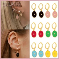 copper 11 color enamel earrings circle pendant hoop earrings for women wedding party fancy pink black piercing earrings jewelry