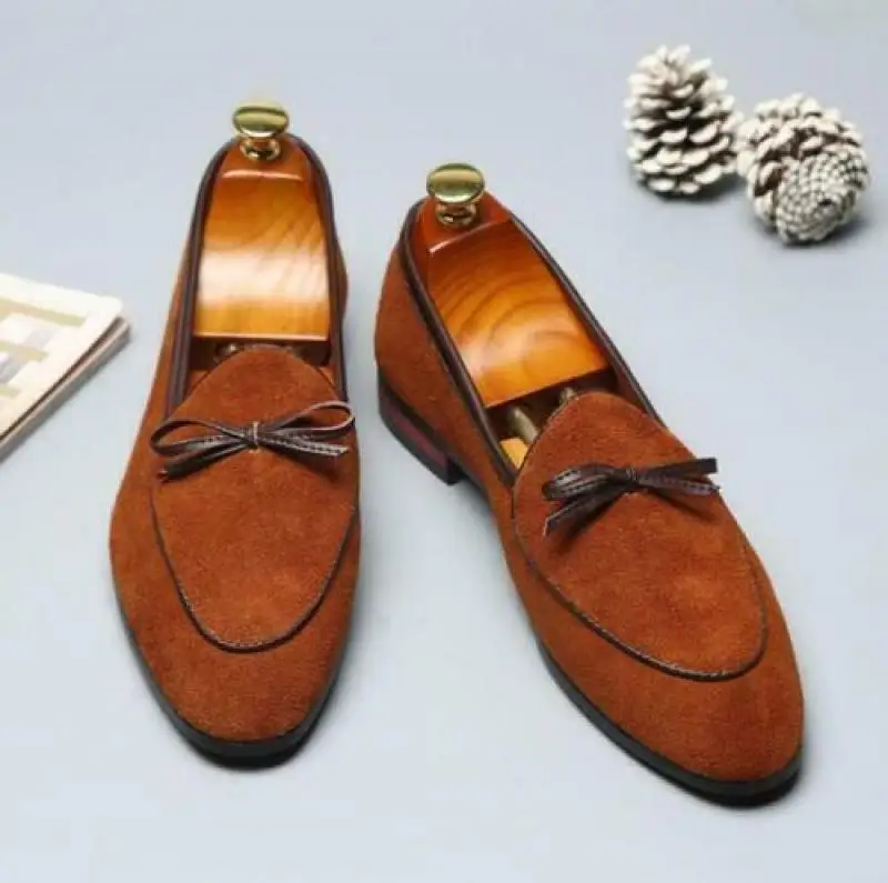 

Men's Pointed Toe Suede Leather Slip On Loafers Wedding Shoes Dress Formal Pumps Plus Size 38-48