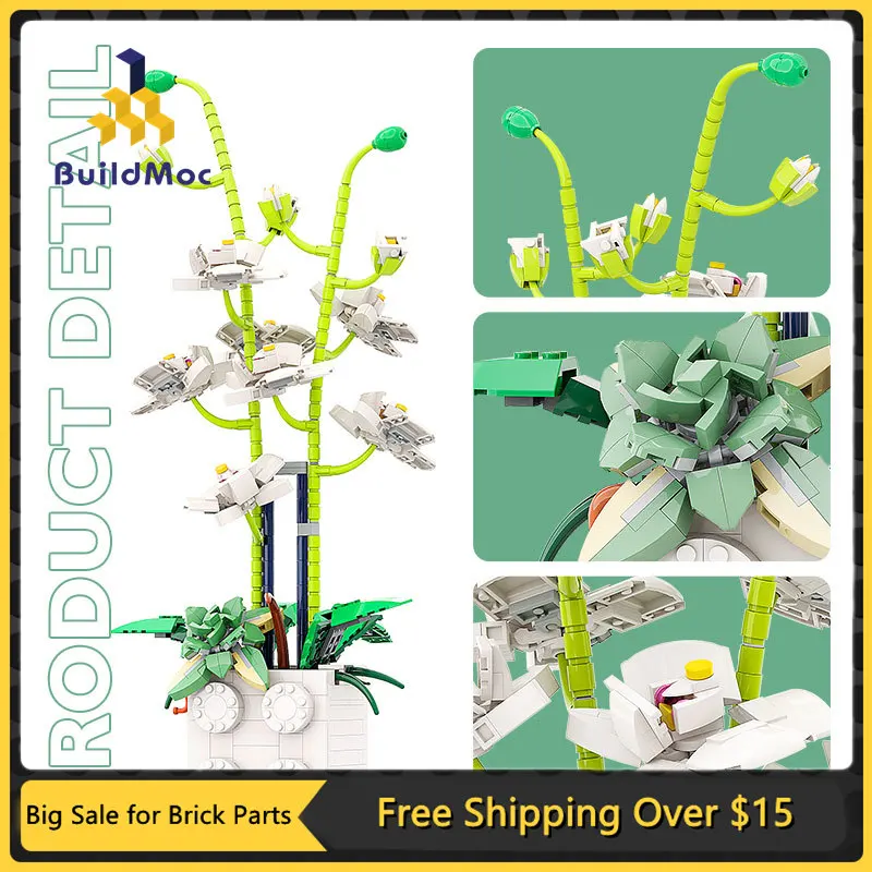 

MOC, цветная ваза фаленопсис, букеты из искусственных цветов, растения, строительные блоки, модель, украшение для дома, игрушка для детей, пода...