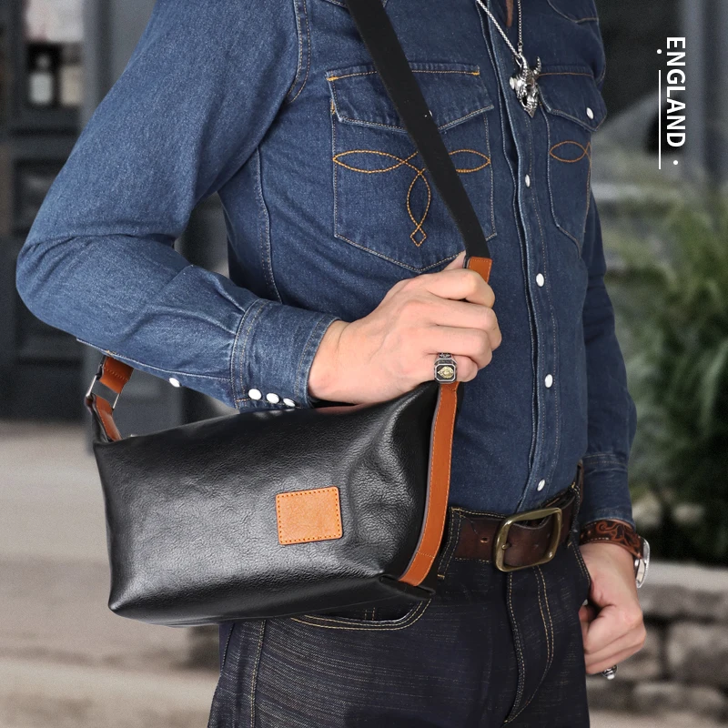 

New Style Men's Shoulder Bag Handmade Genuine Leather Sport Crossbody Messenger Bag For Male Portable School Travel For Women