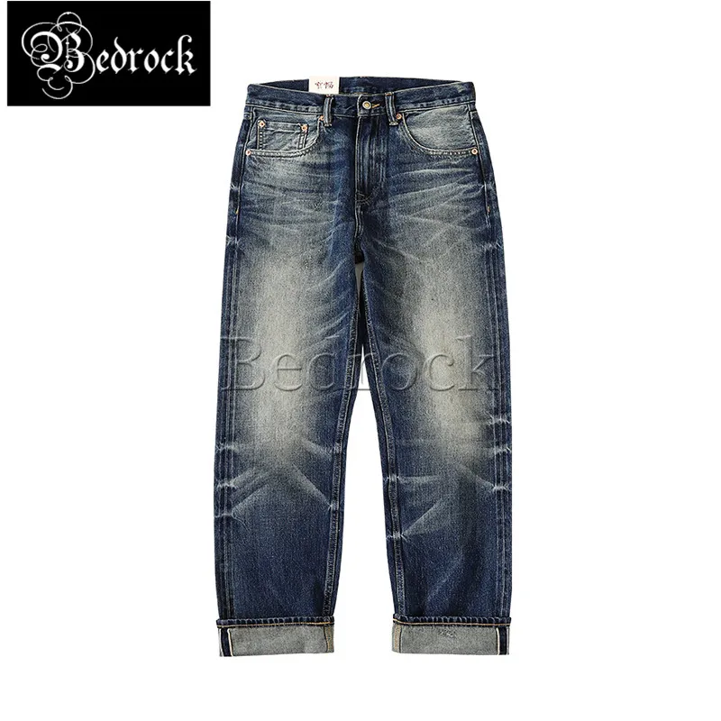 MBBCAR 14.5oz vintage hand worn stone washed selvedge denim cattle jeans men heavy 100 cotton indigo raw denim straight pants