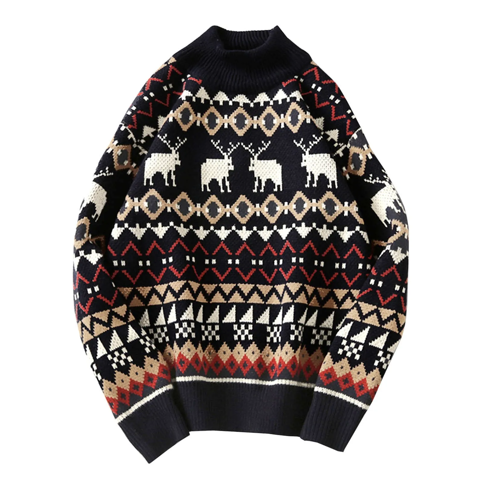 

Ladies Christmas Knitwear Round Neck Long Sleeve Casual Patterns Printed Knitted Holiday Pullover Cardigan Tops
