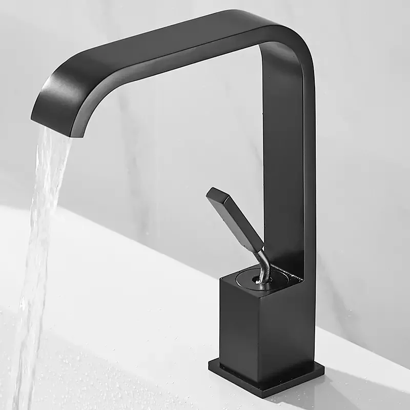 

Bathroom Sink Faucet Tap Black Brass Deck Mounted Wash Basin Faucet Single Handle Hot and Cold Waterfall Modern Mixer