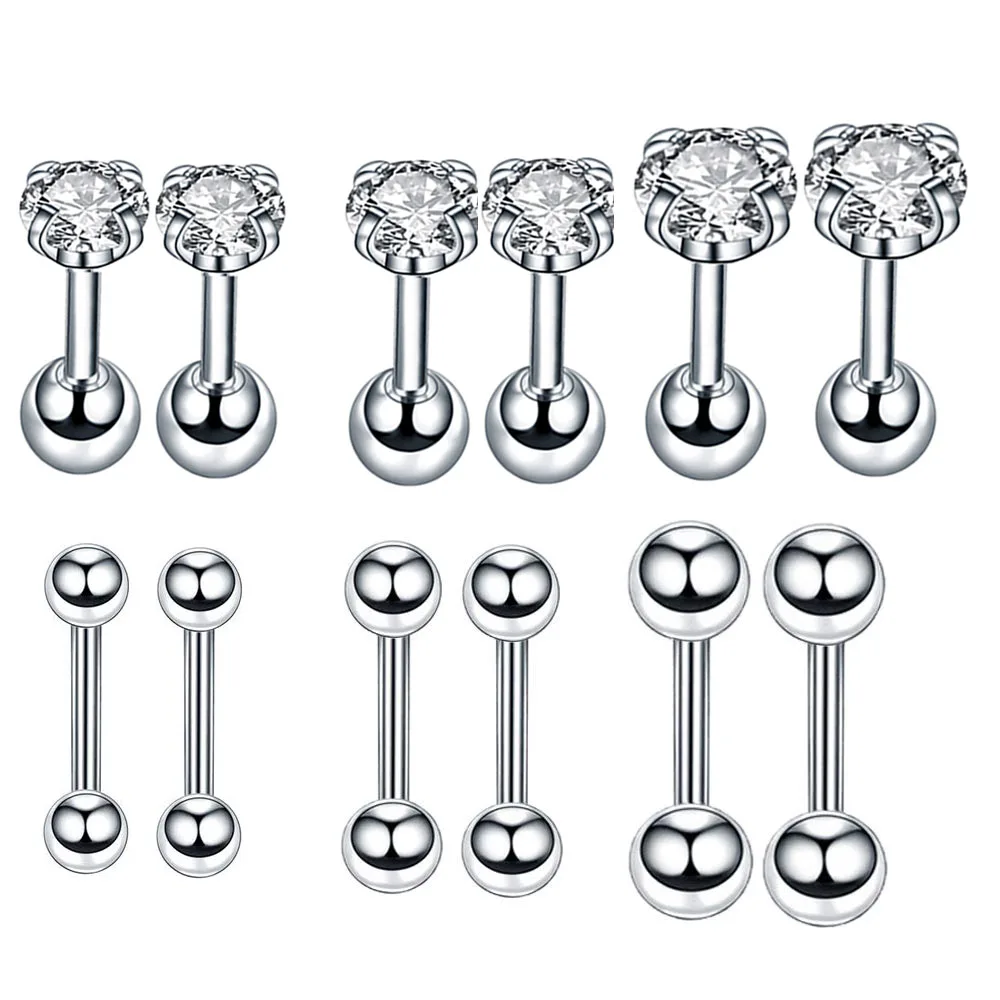 

16g Ear Cartilage Helix Stainless Steel Tiny CZ Studs Earrings Tragus Huggie Barbell Screw Backs Piercing Jewelry Set 3/4/5m