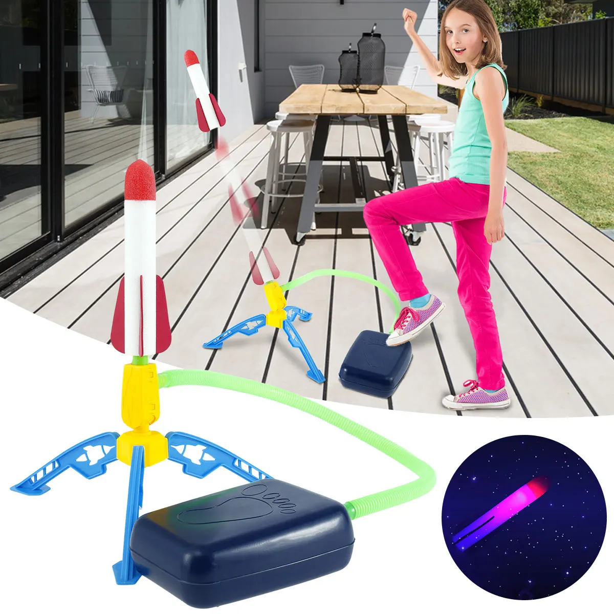 

Stomp Rocket Toys Original Dueling Rockets Launcher Stunt Planes Launcher 3 Foam Rockets and Toy Rocket Launcher with Light