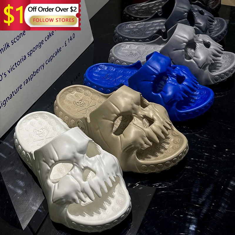 

Y2k Shoes Skull Fashion Design Home Slippers For Women Outdoor Thick Bottom Soft Funny Beach Sandals Slides For Woman
