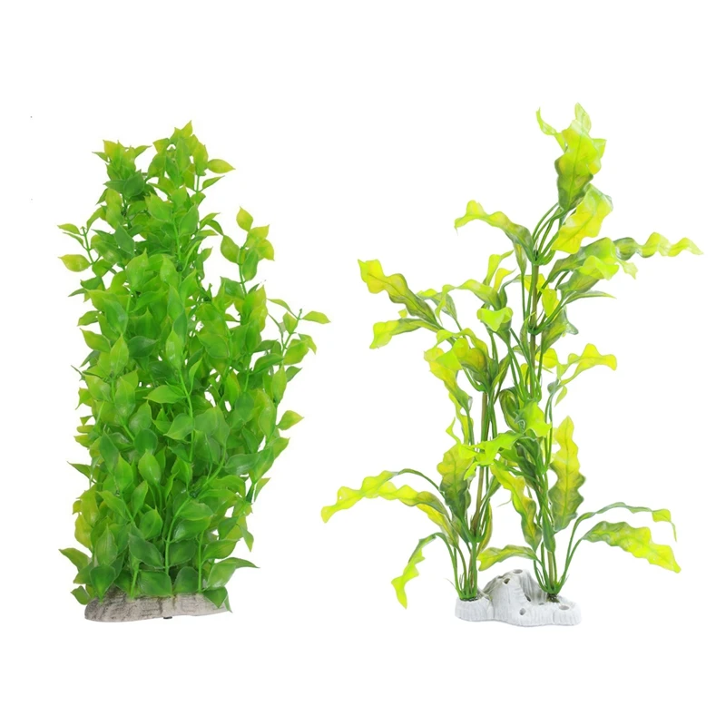 

2 Pcs Plastic Green Leaves Water Plants Decoration For Fish Tank Aquarium Green Plants