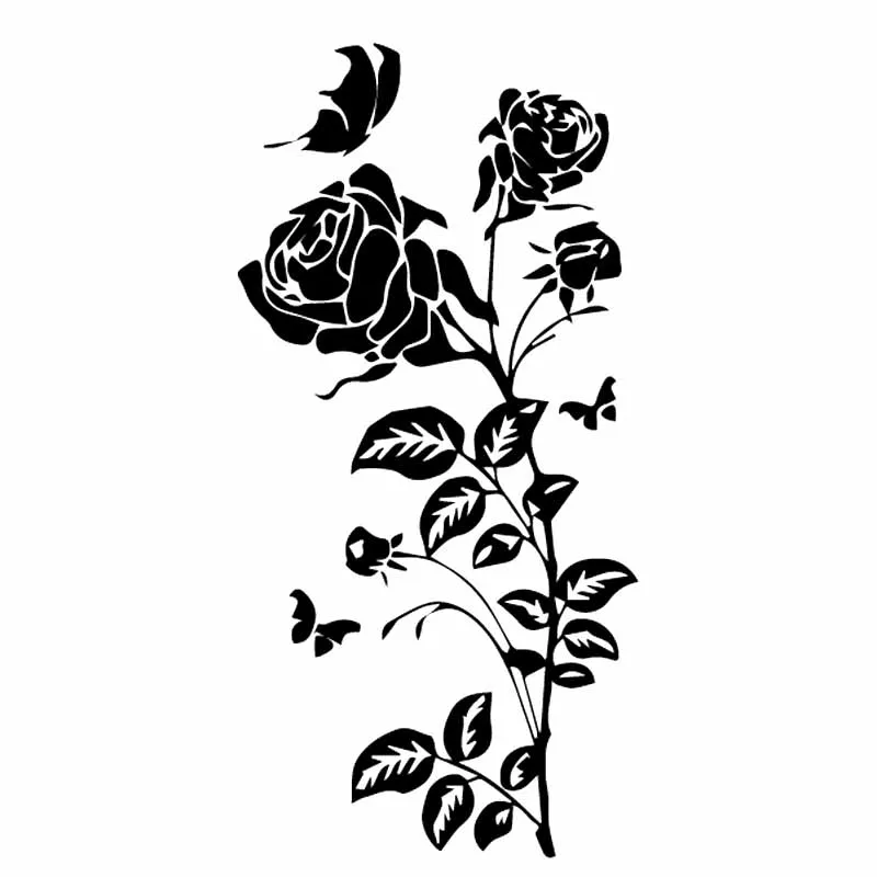 

9.1CM*18.5CM Creativity Rose Flowers Butterfly Decals Vinyl Art Car Sticker Decor Black/Silver Sunscreen waterproof