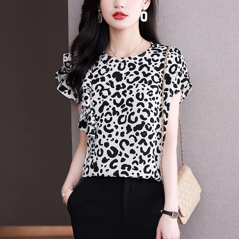 

Thin (Summer) New Design Womans Tops Printing O-Neck Polka Dot Flying Sleeve Fashion Blouses Dropshipping