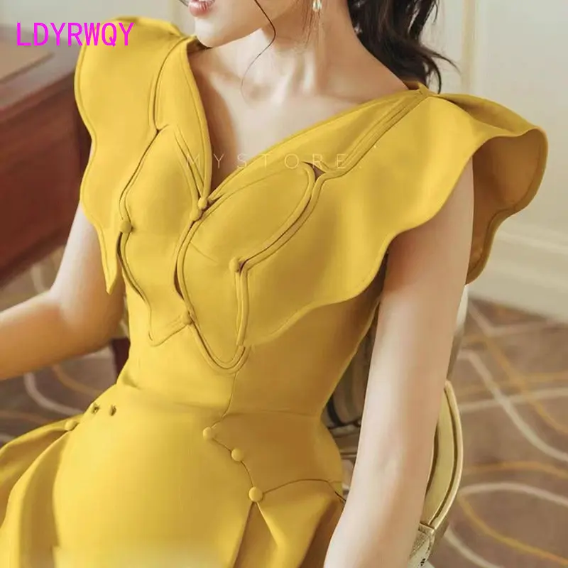 Summer 2022 new ginger butterfly fly sleeve V-neck dress Knee-Length