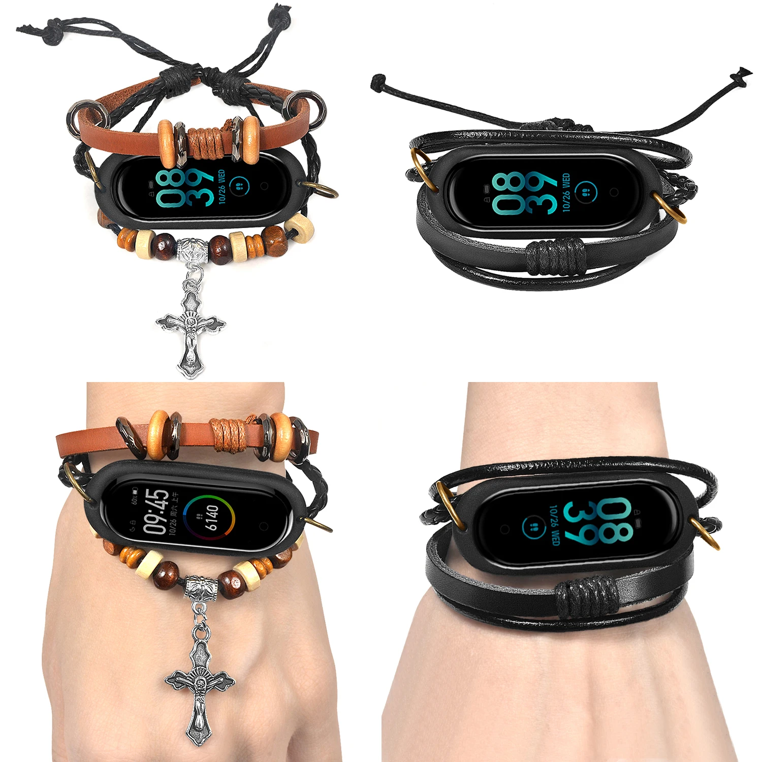 

Gosear Retro Bracelet Replacement for Xiaomi Mi 4 Band DIY Bracelet Strap Punk Vintage Handcrafted Adjustable Braided Wristband