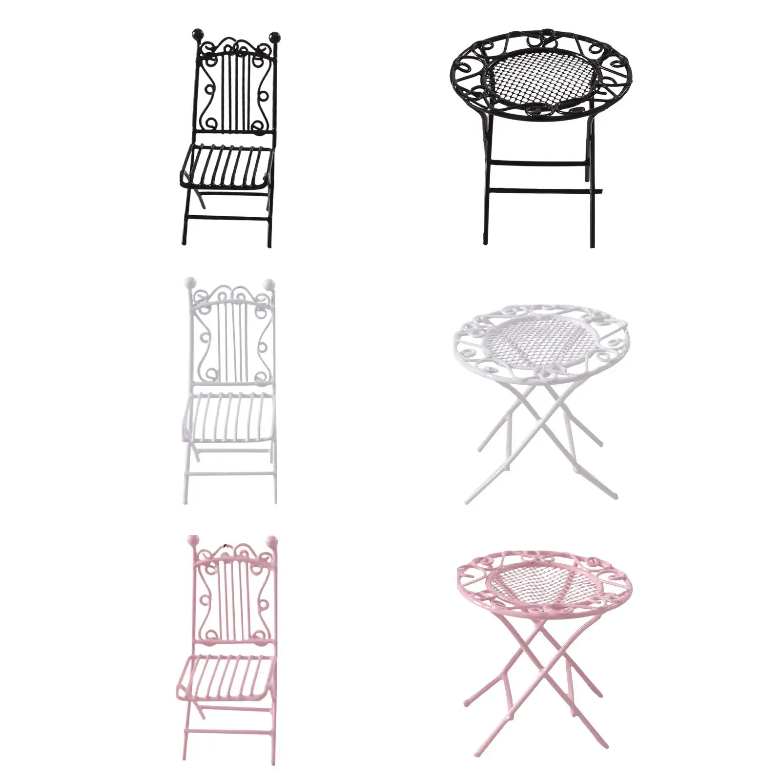

1:12 Dollhouse Table Chair Furniture Set Miniatures Mini Garden Table Set Wrought Iron Accessory Crafts Decor Ornament Kids Toy