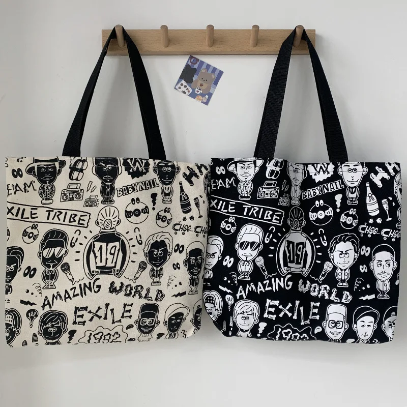 

Women Shoulder Canvas Bag Cute Cartoon Print Shopper Bag Funny Graffiti Eco Handbag Travel Shopping Bag Cloth Tote for Girl 2022