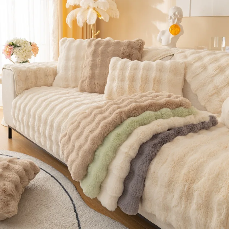 Winter Plush Fluffy Cute Sofa Cover Artificial Fur Thickened Warm Sofa Non-Slip Cover Sofa Cushion Home Decor Accessories images - 6