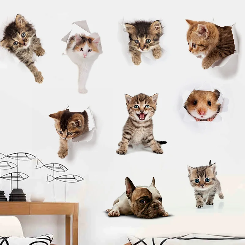 

Removable 3D Cartoon Animal Cats Vinyl Wall Stickers Cat Wallpaper Murals for Nursery Room Toilet Kitchen Offices
