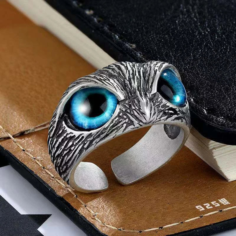 

Animal Owl Ring Female Vintage Sterling Silver Blue Eye Owl Ring Devil Eye Ring