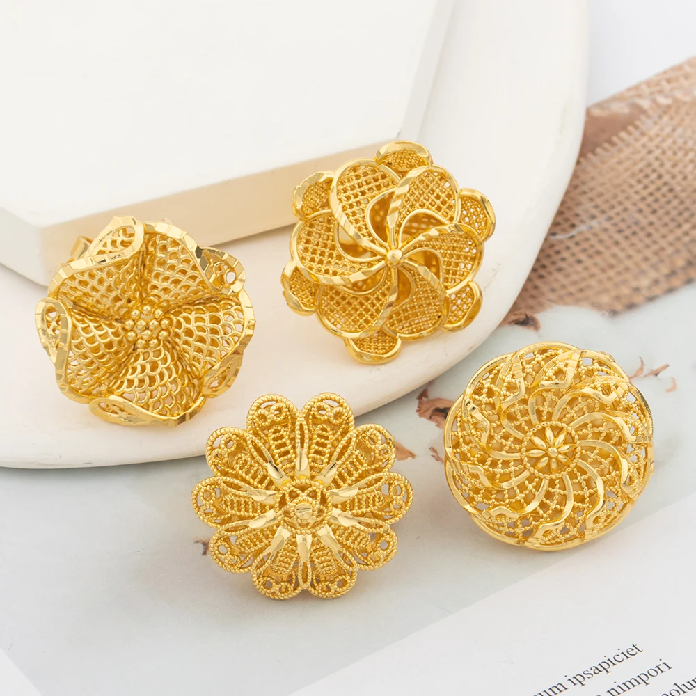 Cocktail Party Rings Jewelry Set for African Hollow Out Design Finger Ring Dubai Adjustable Bride Ring Engagement Weddings Rings